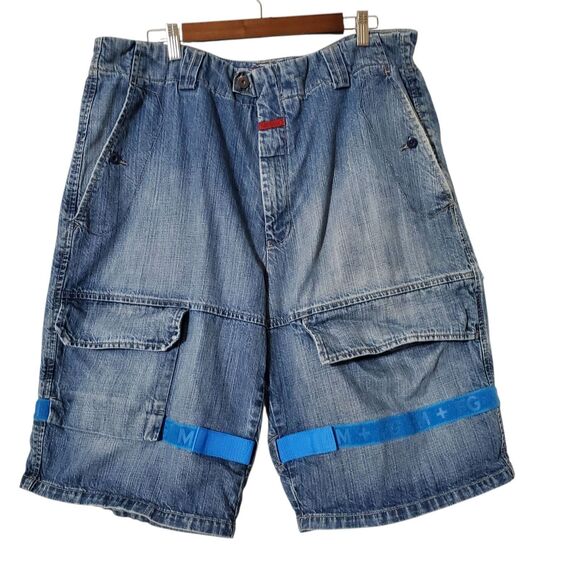 VTG Marithe Francois Girbaud Shorts Size 40 Y2K Blue Denim Baggy Skater Mens - Picture 1 of 14